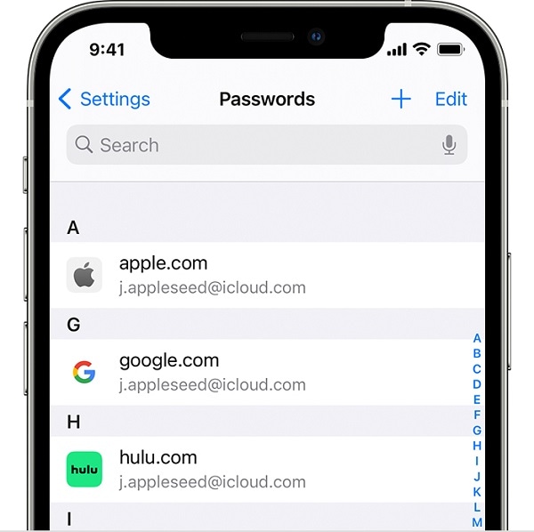 list of saved passwords iphone