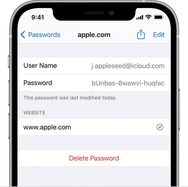 access saved password on iphone