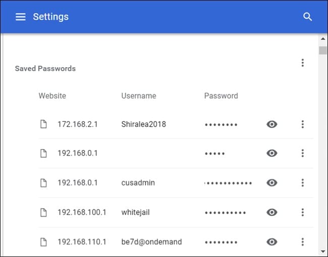 controlla le password di Chrome salvate
