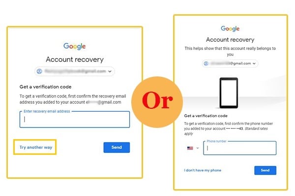 opciones de recuperación de contraseña de gmail