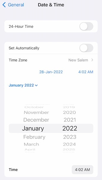 setting date and time manually