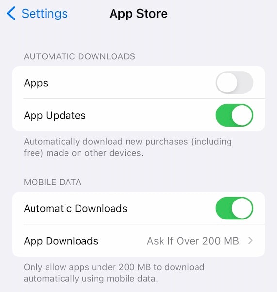 impostazione delle preferenze di download dell'app