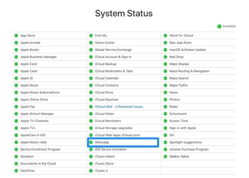 controlla lo stato del server Apple