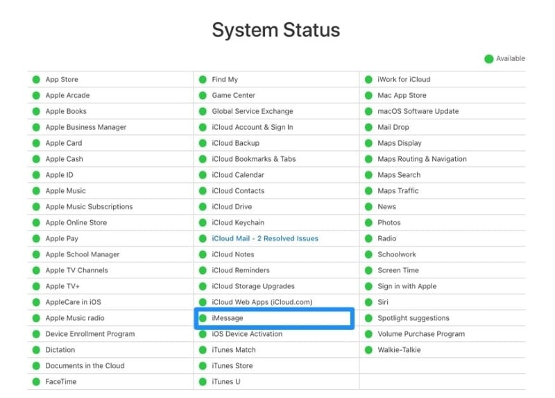 comprobar el estado del servidor apple