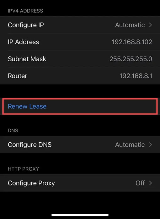 renew lease settings on iphone