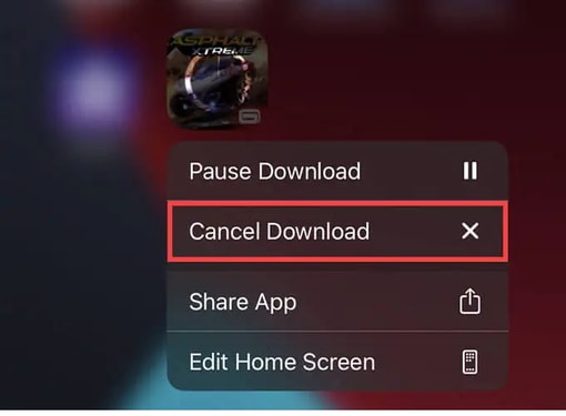 cancel app download on iphone