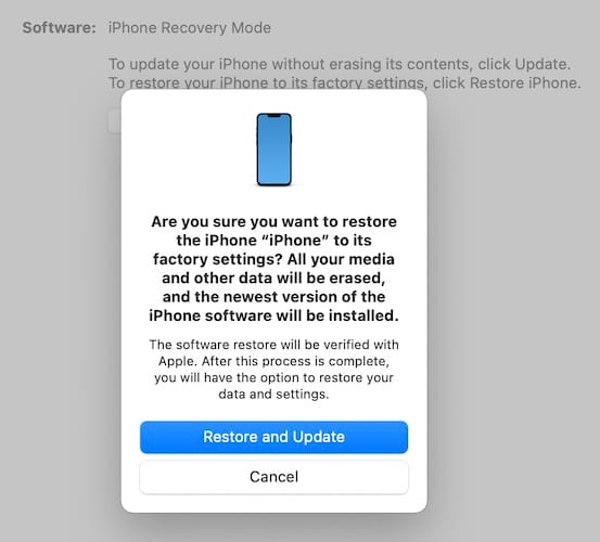 janela de atualizar ou restaurar iphone