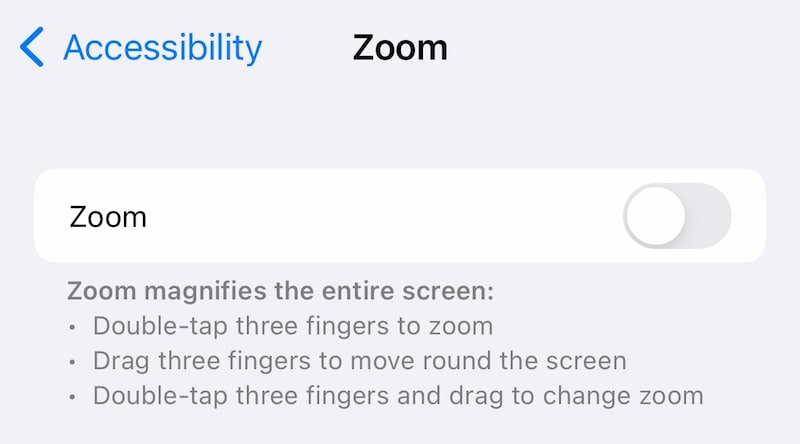 disabilita lo zoom dello schermo su iphone