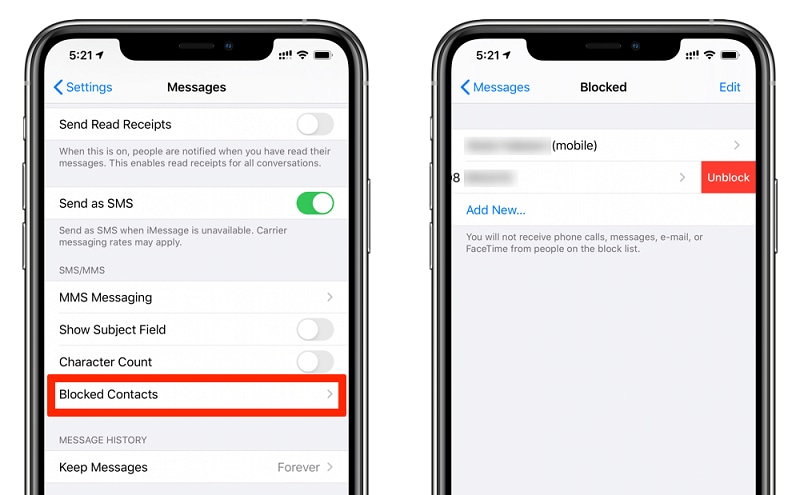 blocked contact list in iphone 13