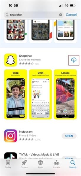 reinstallare l'app snapchat