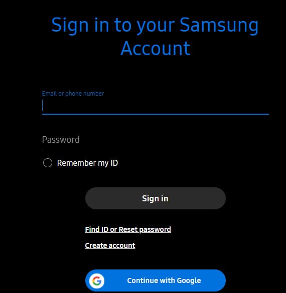 sign in to samsung account