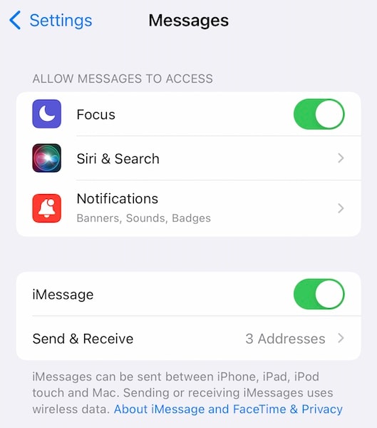 enable imessage in ios