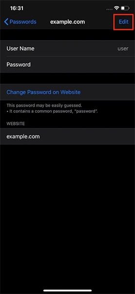 edit password on iphone 4