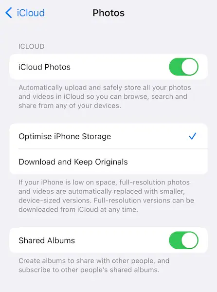 habilitar biblioteca de fotos de icloud en el iphone