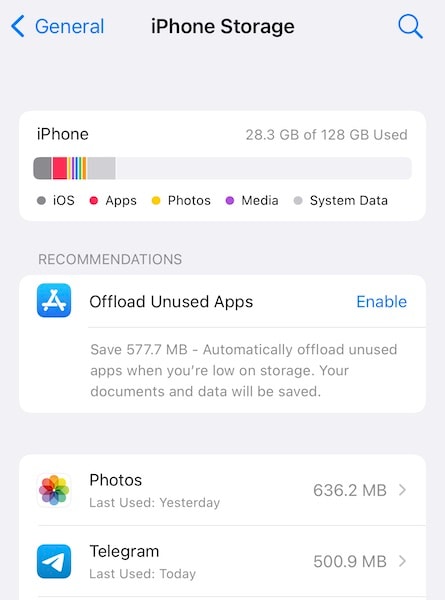 storage space on iphone