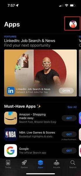 open your app store profile