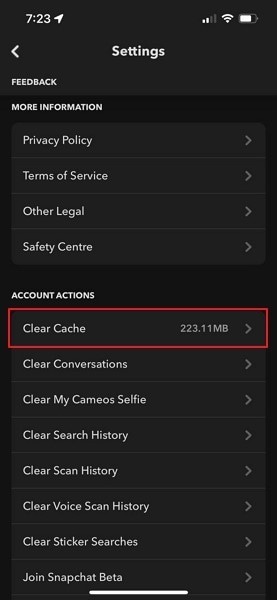 tap on clear cache option