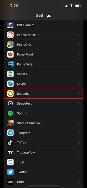 open snapchat settings