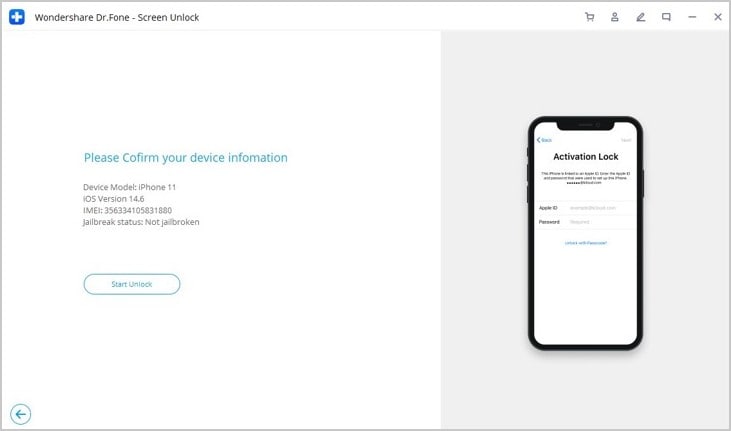 confirm device information and start unlocking