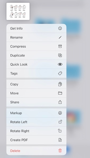 context menu in files app on ios