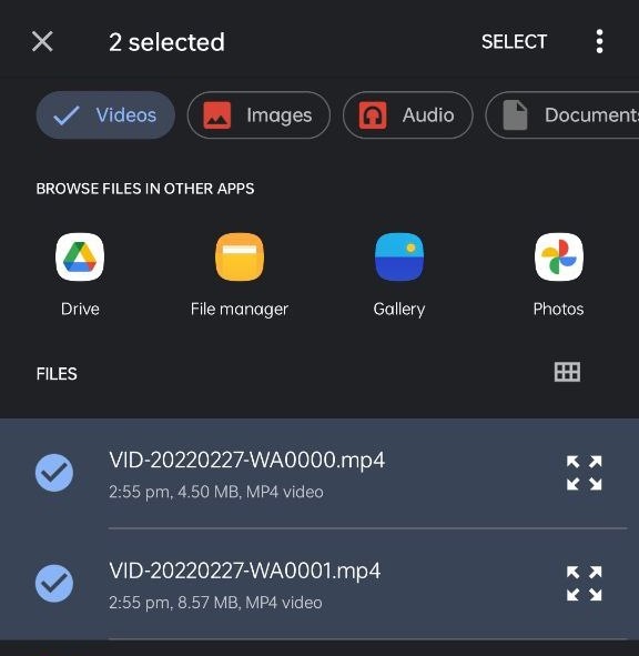 seleccionar archivos para compartir a través de snapdrop