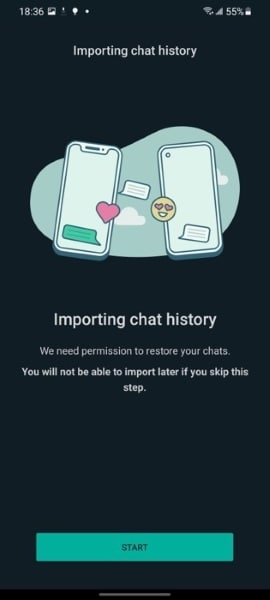 tap on start to import chat