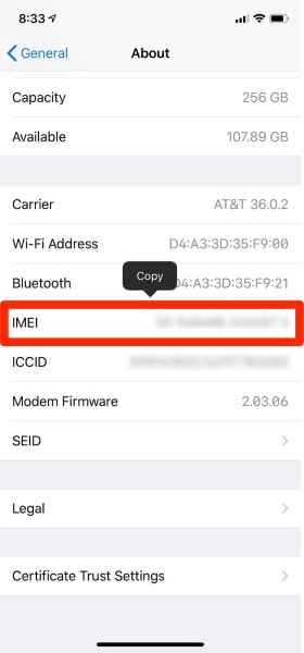 copy your iphone imei