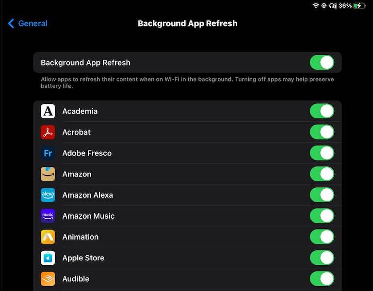 ipad background app refresh settings