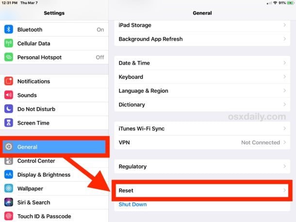 reset all settings of ipad