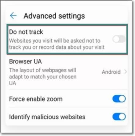 detener el seguimiento entre sitios en android