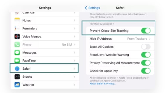 prevent cross-site tracking on iPhone