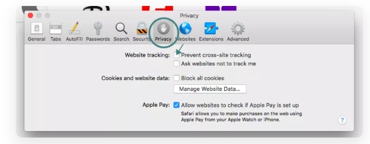 blocca il cross-site tracking su mac