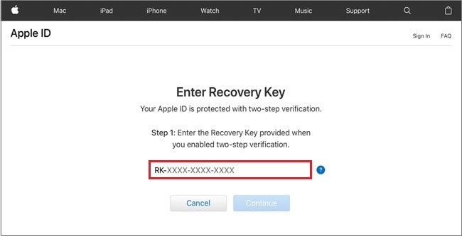 enter your recovery id