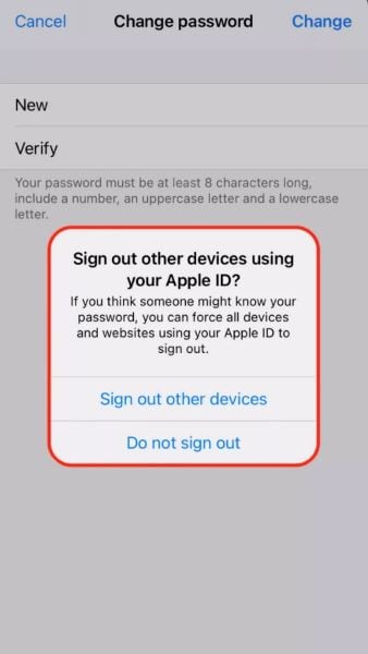 confirm apple devices sign out