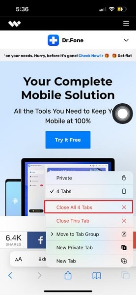 select close all tabs option