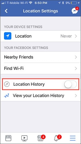 stop facebook from saving location history