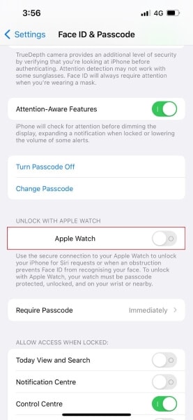 enable apple watch unlock option