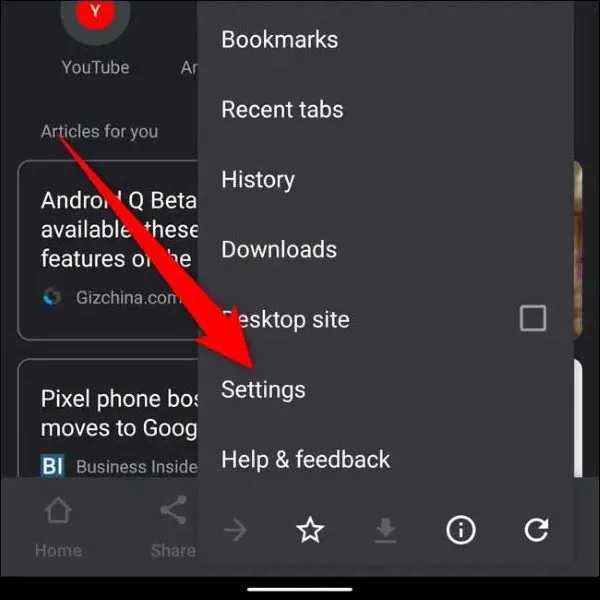 tap settings chrome