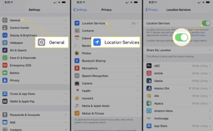 disable gps location services on iphone