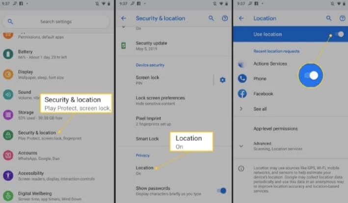 turn off gps location services on android
