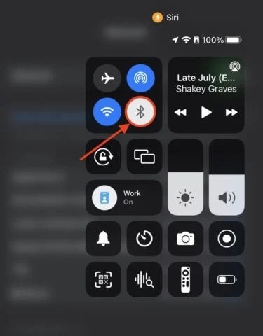ipad bluetooth button in control center