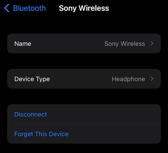 unpair wireless headphones from ipad