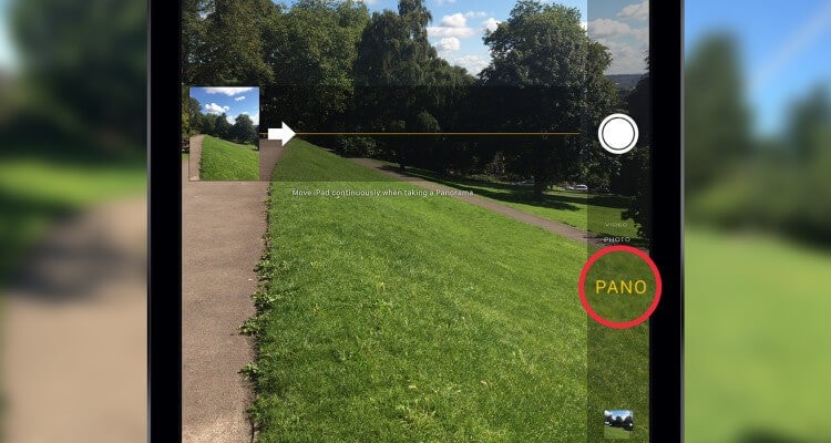 recurso panorâmico na câmera do iPad