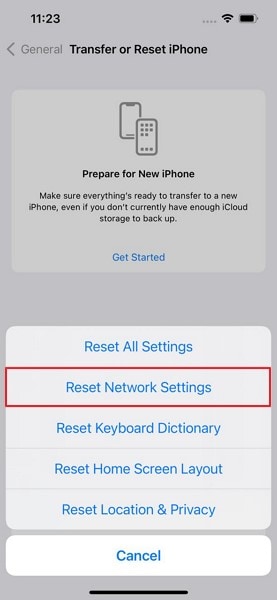 reset iphone or ipad network setting