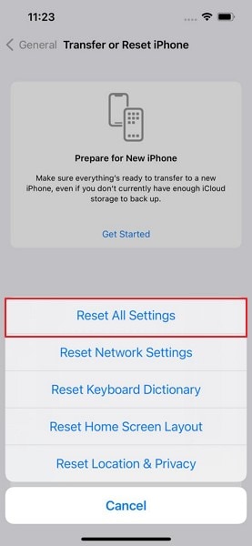 reset ios device all settings