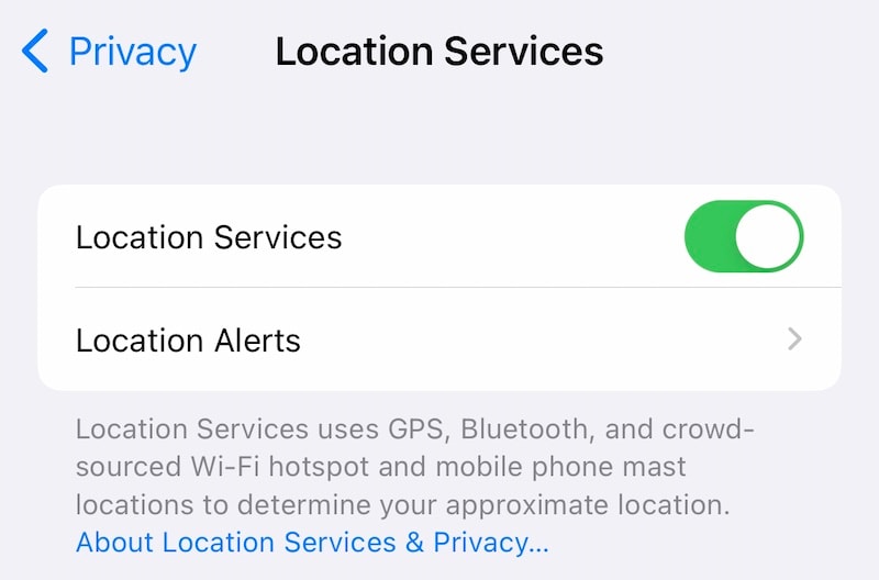 toggle location services off and on