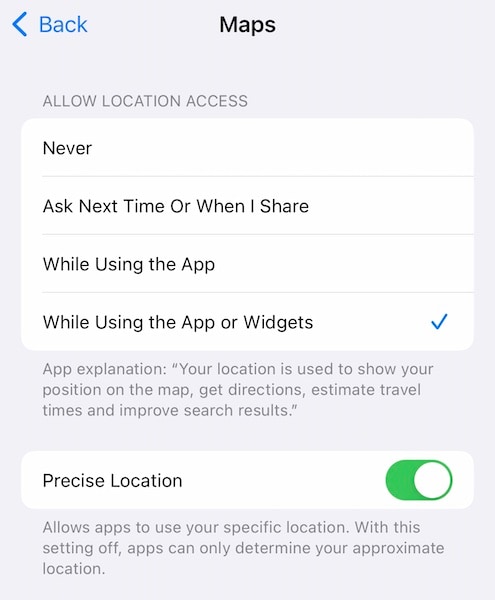 paramètres de confidentialité de la localisation Apple Maps