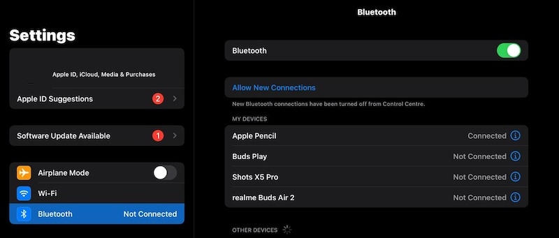 Desligue o Bluetooth no iPad