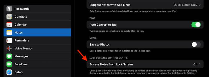 access notes from lock screen ipad