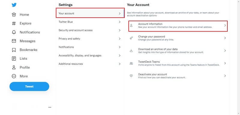 open account information settings